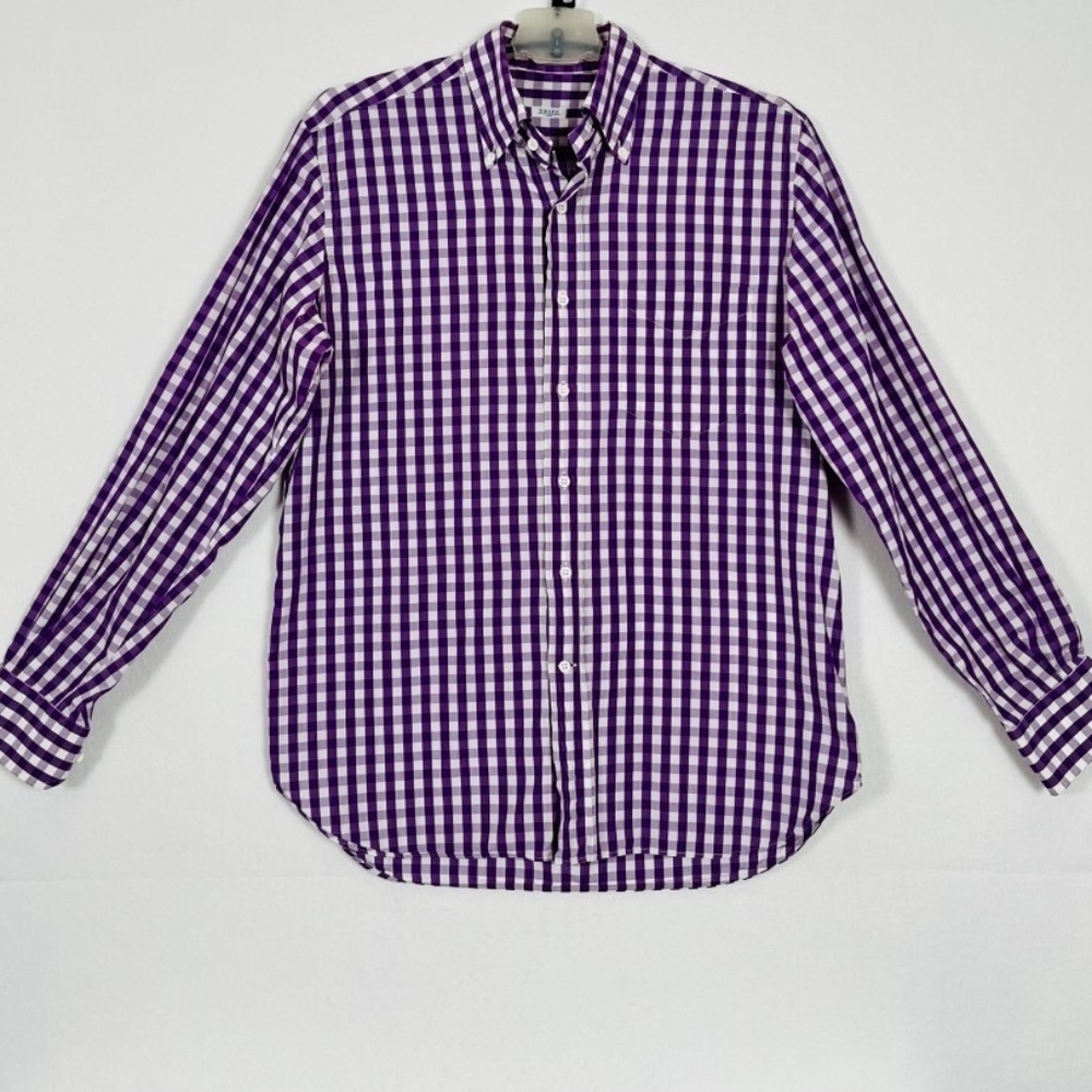 Orian Shirtmakers Men's Shirt Large Purple White Check Cotton Made In Italy